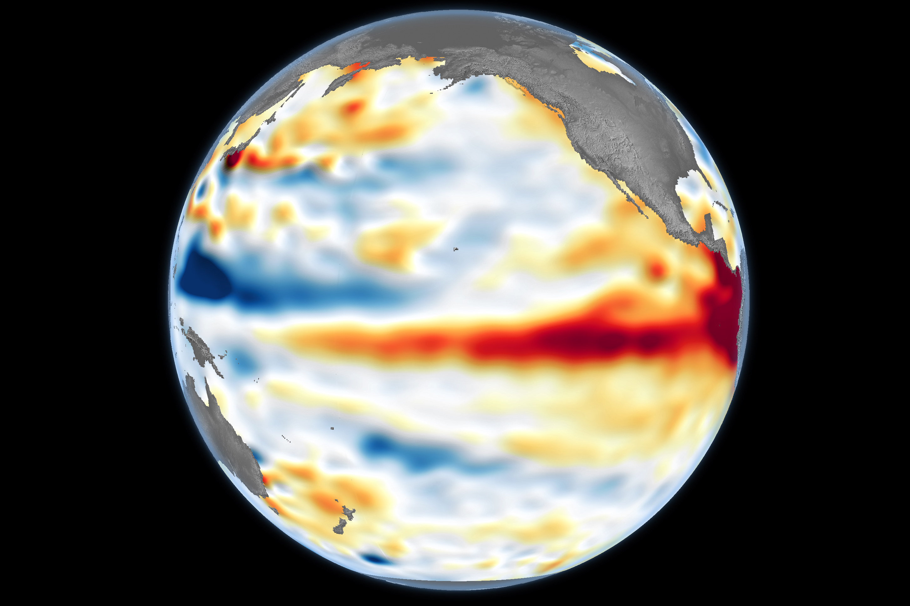 NASA 地球观测画面，用于呈现赤道太平洋海温异常和厄尔尼诺风险。